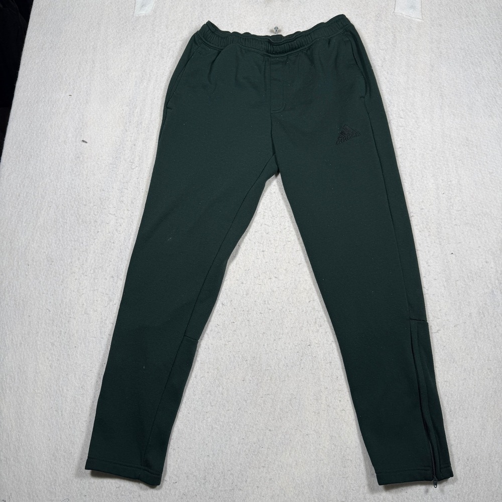Adidas Mens Forest Green Fleece Joggers Ankle Zip Sweatpants Small S